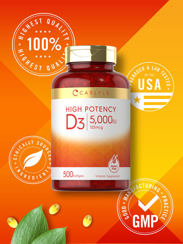 Carlyle Vitamina D3 5000 Ui Suplemento No Gmo 500 Cápsulas