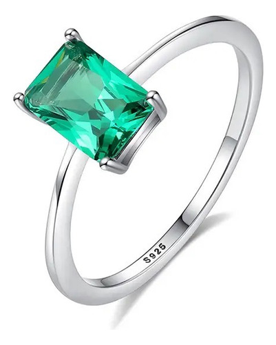 Anillo Plata 925 Promesa Dama Matrimonio Verde Minimalista