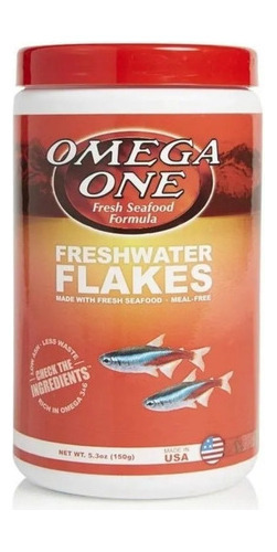 Omega One Freshwater Flakes 150g Alimento para Peces Tropicales en Hojuelas A Base De Salmon Algas Marinas Frescas y Ajo Rico en Omega 3 y 6 Colores Vibrantes