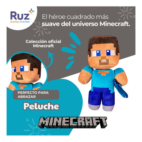 Peluche Articulado Ruz Minecraft (steve 30 Cm Azul)