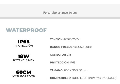 Imagen 4 de 6 de Pack X 4 Portatubo Estanco 60cm P/2 Tubo Led Ip65 Macroled