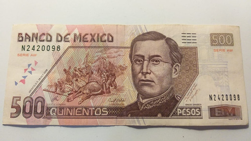 Billete De 500 Pesos  Serie Aw Año 2008