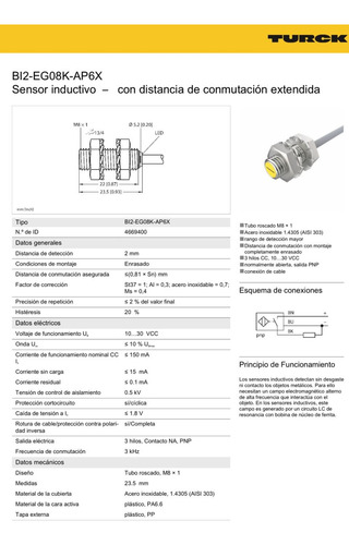Sensor Inductivo Turck Bi2-eg08k-ap6x 4669400