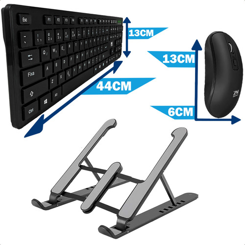 Teclado Ergonômico Com Mouse Sem Fio E Suporte Base Articulado Para Notebook