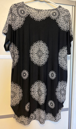 Vestido Otivi Midi M/c Negro Estamp Blanco C/brillos Tl (Usado)