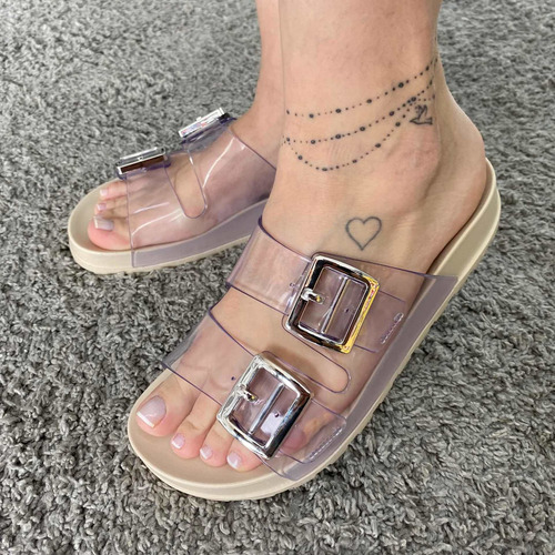 Imagem 2 de 4 de Birken Rasteira Chinelo Flat Moleca Com Fivelas.