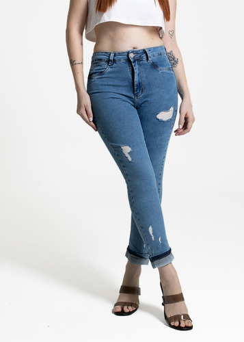 Calça Jeans Feminina  Push Up Sawary Linha Premium Rasgada