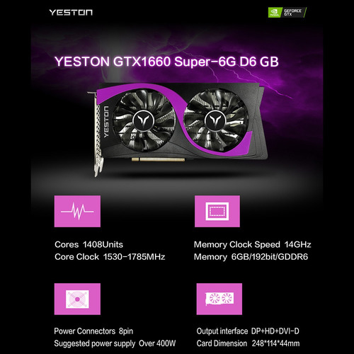 Imagen 2 de 6 de Tarjeta Gráfica Yeston Gtx1660 Super-6g D6 Gb