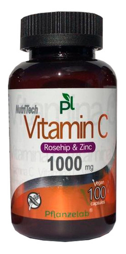 Vitamina C 1000mg -100 Un / Formula Zinc+rose Hips / Vegan