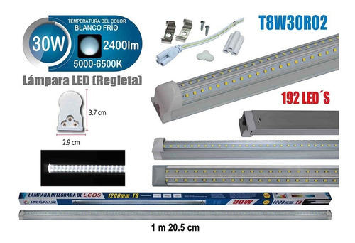 Imagen 2 de 6 de 10 Regleta Tubo Led Doble 30w Con Base Integrada Aluminio