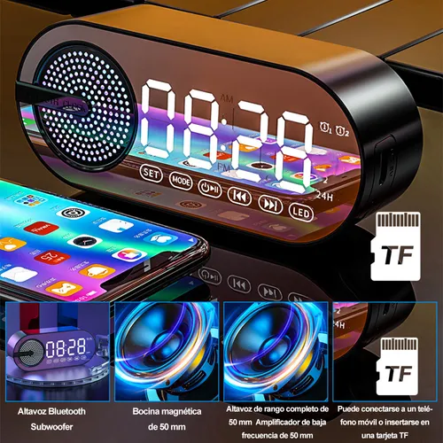 MOXSN Reloj Digital LED Despertador con Altavoz Bluetooth y Radio + 1PCS Chick Joyería