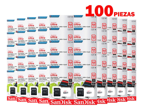 Kit 100 Memoria Micro Sd 64gb Sandisk C 10 Full Hd Mayoreo