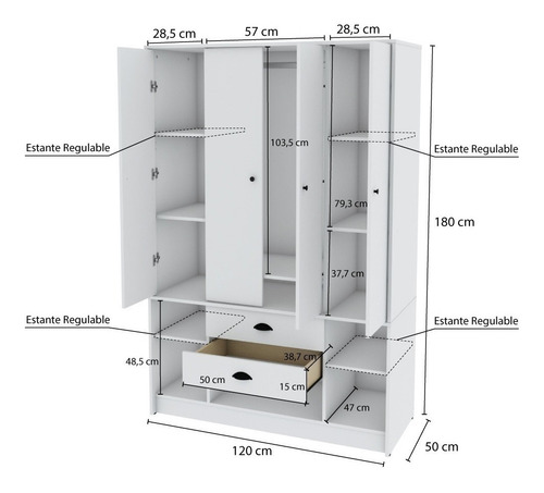 Imagen 3 de 4 de Placard Centro Estant Evolution LIBE 40 color blanco de melamina con 4 puertas batientes