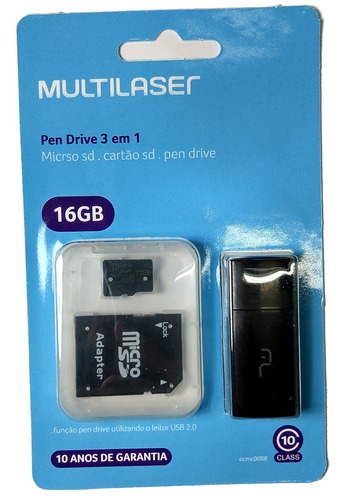 3 Unidades Cartão Micro Sd 16gb C10 Multilaser C/nota Fiscal