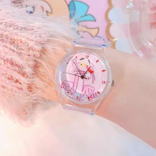 Reloj Pantera Rosa Transparente Para Mujer