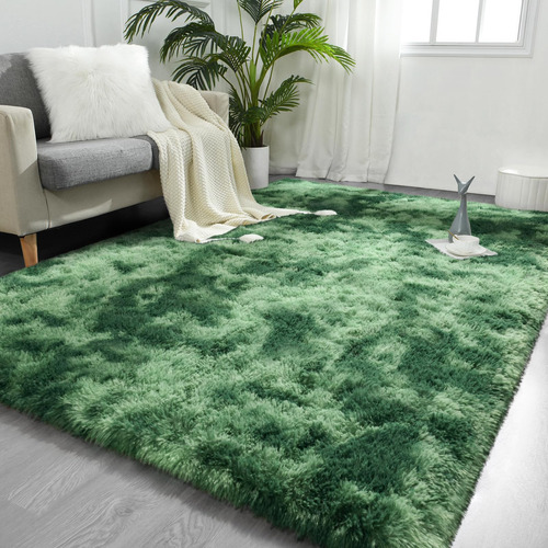 Alfombra Flydoit Teñida Con Corbata Verde Shaggy De 2,7 X 3,