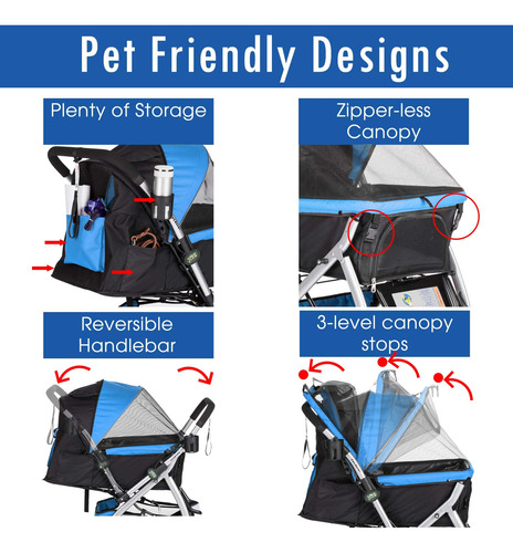 Carriola De Viaje Para Mascotas, Con Compartimento Convertib
