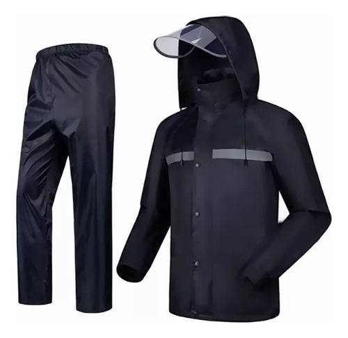 Impermeable Motociclista Negro Reflejantes,traje De Agua