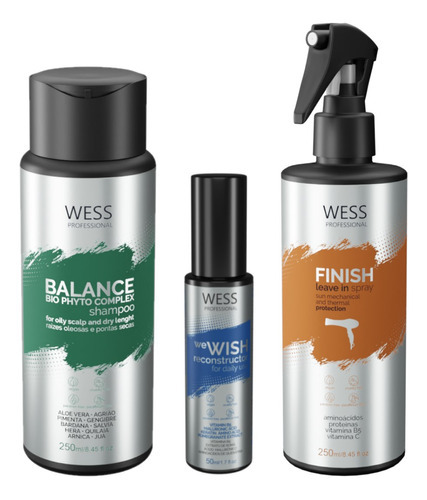 Kit Wess Balance Shampoo 250ml + We Wish 50ml + Finish 250ml