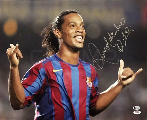 Foto firmada de Ronaldinho Barcelona FC # 2 con imagen de regalo autografiada 