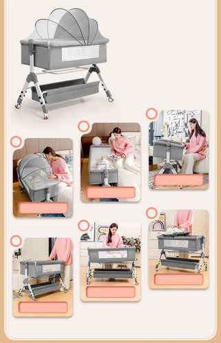 Cuna Para Bebe Plegable, Con Mosquitero Y Cesta Portaobjetos