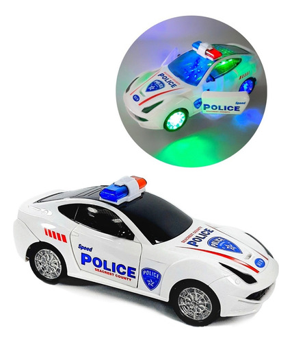 Auto De Policía Con Luces 3d Abre Sus Puertas Y Gira 360° Auto De Policía Blanco