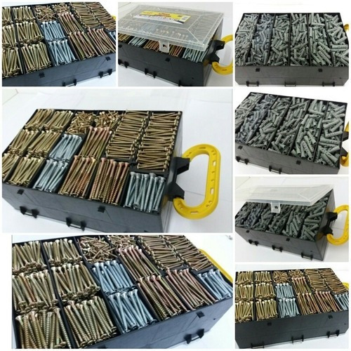 Imagem 1 de 4 de Parafusos E Buchas 1000 Peças C/ Maleta Chipboard P/ Madeira