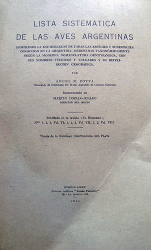 Antiguo Libro Lista Sistemática De Aves Argentinas 47n 756
