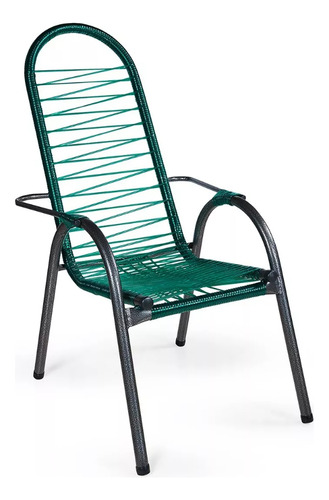 Cadeira de área cordinha varanda alpendre reforçada fio pvc cor verde liso 63 cm x 93 cm