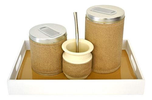 Juego De Mate Bandeja Desayuno Latas Mate Plastico Marron