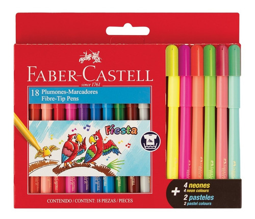 Marcadores Fibras Faber Castell Fiesta X12 +4 Neon +2pastel 