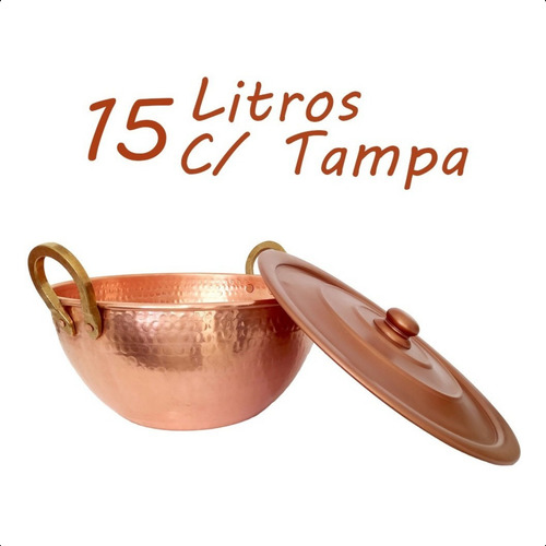 Tacho De Cobre Puro Com Tampa Cobreada 15 Litros