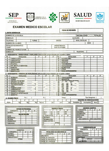 Examen Médico Escolar Formato 2 Block C/50 Hojas 100 Hojas