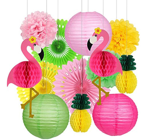 Pompones De Papel De Flamingos Kit Decoracion Para Fiesta