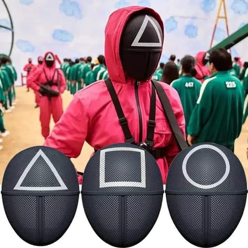 Máscara Juego Del Calamar + Regalo - Cara Completa Llavero Negra Triángulo