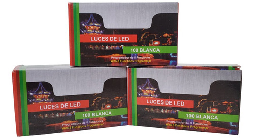 Luces De Navidad Led Blancas X 100 - 8 Funciones Pack X 3