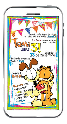 Invitación Digital Garfield Y Sus Amigos Cumpleaños Infantil