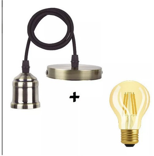 Imagen 1 de 8 de Colgante Pendulum Bronce + Led Osram Vintage Bulbo Dim 7w