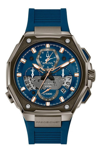 Reloj Original Bulova Precisionist 98b357n Con Correa Electrónica, Color Azul, Bisel, Color Bronce, Fondo Azul