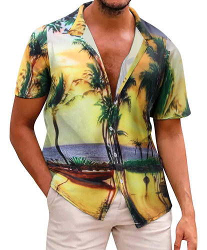 Camisa De Playa De Manga Corta Hawaiana Con Estampado P Top