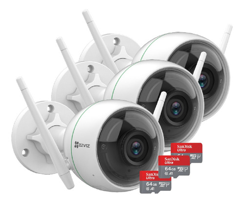 Kit X3 Cámara Seguridad 360 Wifi Ezviz + 3 Memorias Sd 64gbs