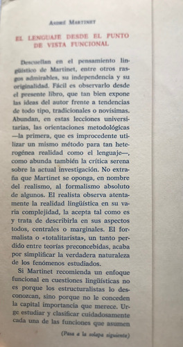 El Lenguaje Desde El Punto De Vista Funcional / A. Martínet (Usado)