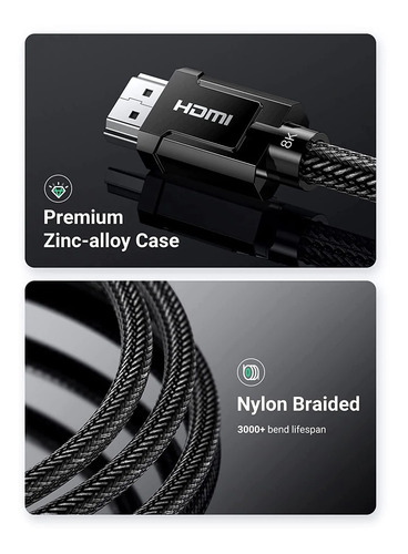 Imagen 6 de 8 de Cable Hdmi 2.1a Premium Ugreen 1,5 Mts Trenzado 8k 4k Hdr
