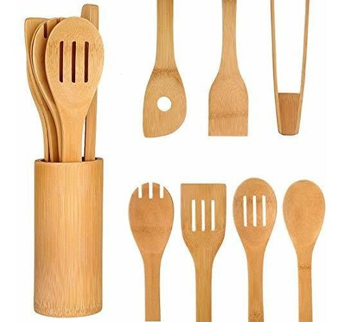 Imagen 1 de 4 de Iooleem Sets De Utensilios De Cocina (8, Bambú 21qv 8
