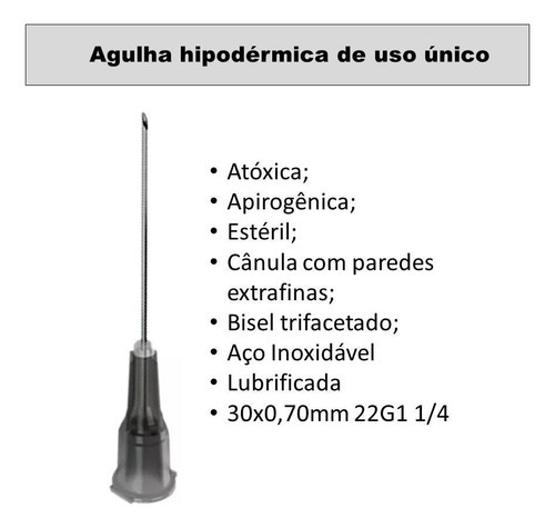 Agulha 30x0,70 22g Descartavel Esteril Hipodermica 100 Unids