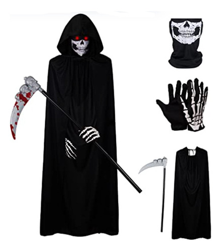 4pcs Disfraz De Halloween De Capa Con Guantes De Esqueleto