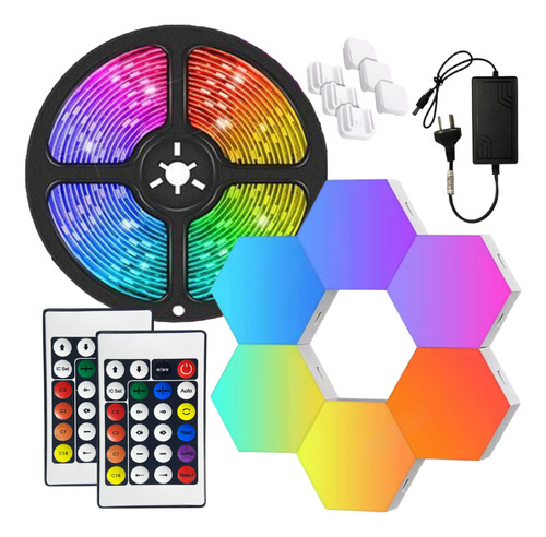 Combo Tira Luz Led 5050 + Luz Led Modular Hexagonal Rgb