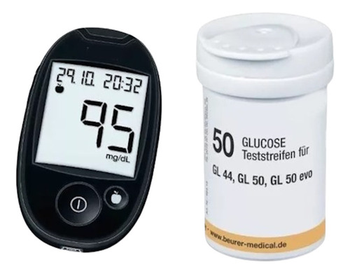 Kit Gl44 + 50 Tiras Reactiva Tr44 Glucómetro Diabetes Beurer