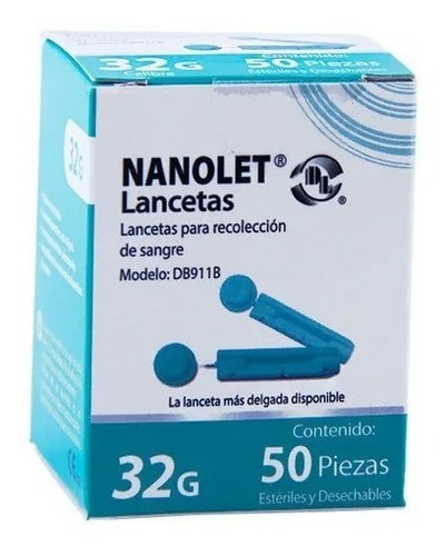 Lancetas Nanolet Para Glucometro Gmate 50 Pzas Color Azul Claro