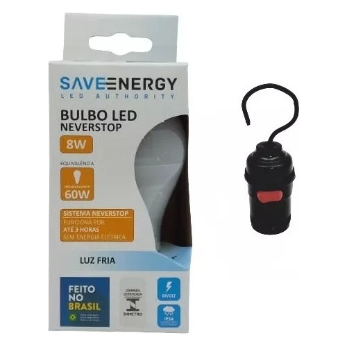 Lâmpada De Emergência  Neverstop  8w Luz Branca Saveenergy / Não Fique No Escuro, Mesmo Sem Energia Elétrica